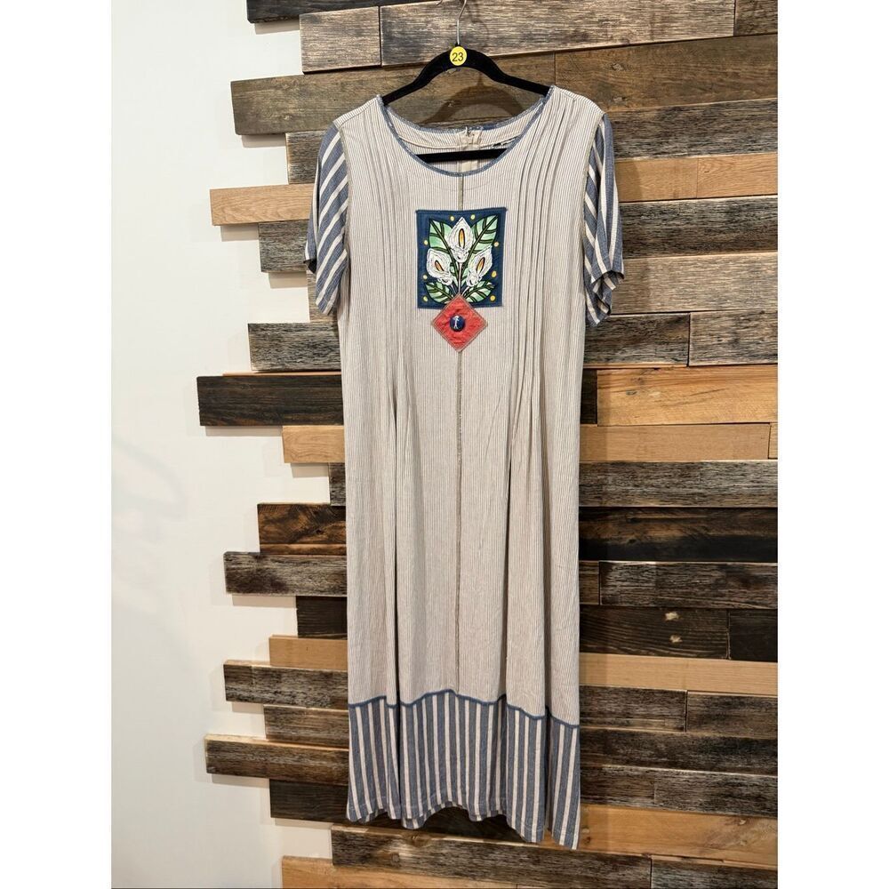 Faith Vintage Women’s maxi dress Neutrals Stripe Relaxed Boho fit size Small